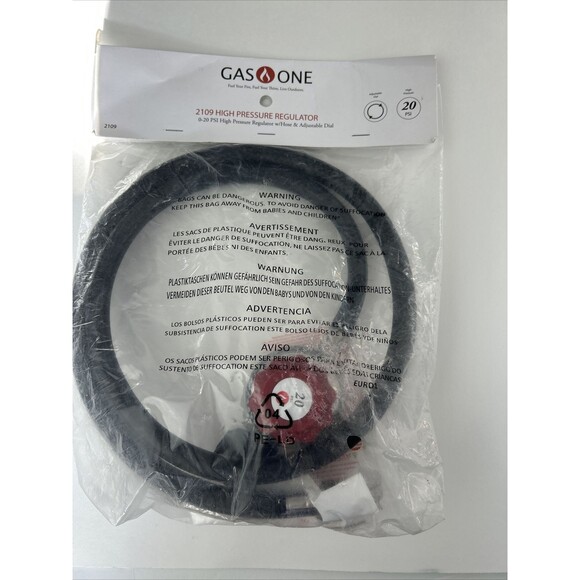 Gas One 2109 4 ft 0-20 PSI High Pressure Regulator Hose & Adjustable Dial New - Picture 1 of 5